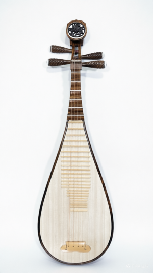 Handcrafted Solid Golden Sandalwood Pipa - Front View