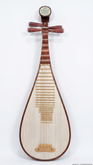 Handcrafted Solid Siam Rosewood Pipa - Front View