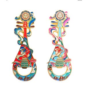 Dunhuang Flying Apsaras Pipa Bottle Opener, Magnetic Fridge Magnet, Chinese Classical Enamel Lute, Silk Road Cultural Souvenir Gift
