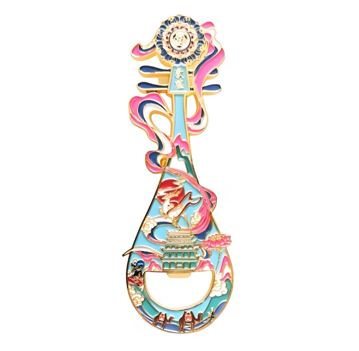 Dunhuang Flying‑Apsaras Pipa‑Shaped Enamel Bottle Opener, Chinese Cultural Souvenir Gift - Image 4