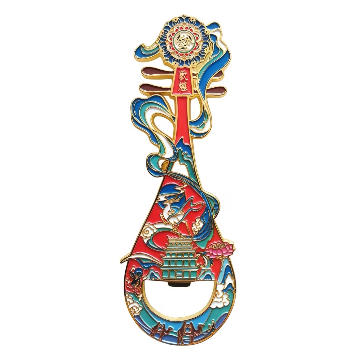 Dunhuang Flying‑Apsaras Pipa‑Shaped Enamel Bottle Opener, Chinese Cultural Souvenir Gift - Image 3