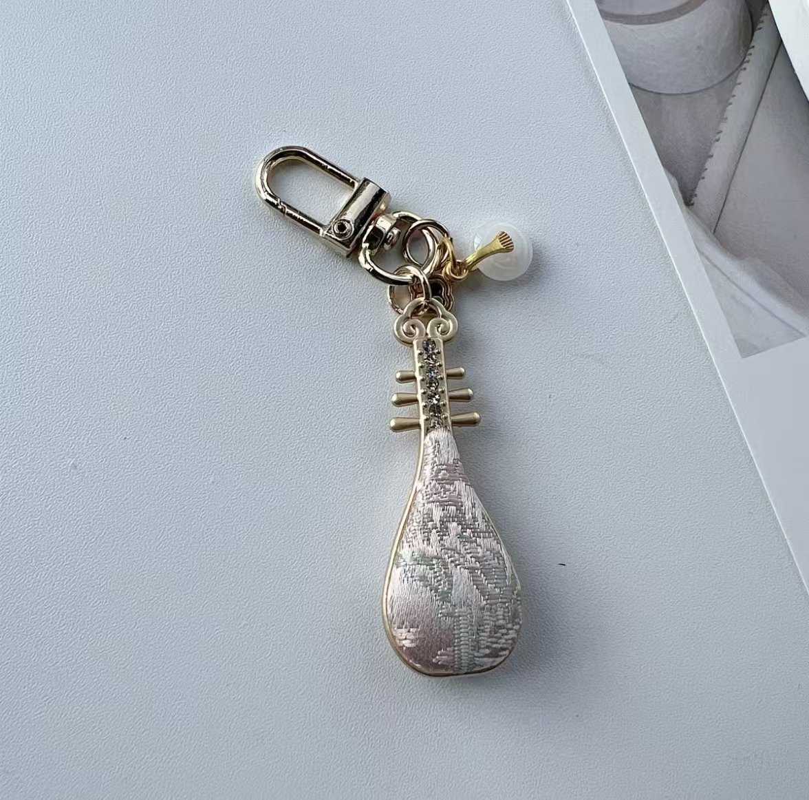 Pipa‑Shaped Keychain Set of 4, Chinese Traditional Silk Fabric Bag Charm Souvenir Gift for Collection - Image 3