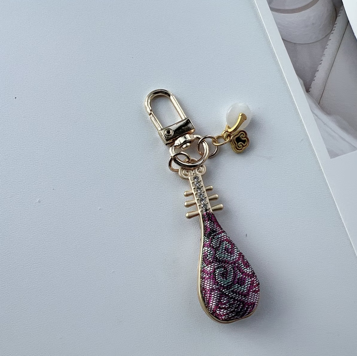 Pipa‑Shaped Keychain Set of 4, Chinese Traditional Silk Fabric Bag Charm Souvenir Gift for Collection - Image 4