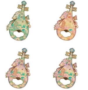 Lin'an Legacy Pipa shaped bottle opener and fridge magnet with intricate metal carving details.