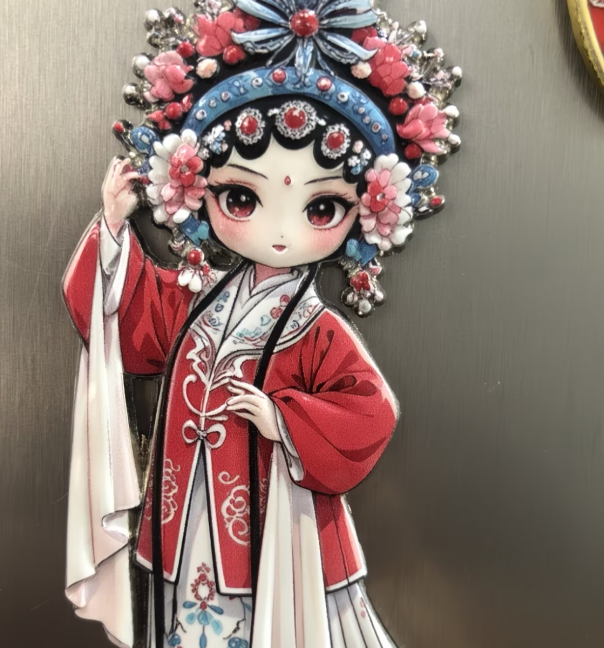 Hongniang Peking Opera Character Fridge Magnet, Traditional Chinese Opera Souvenir