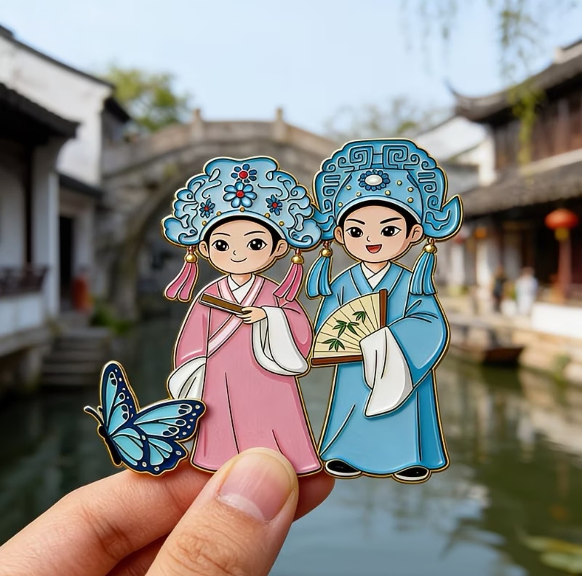 Butterfly Lovers fridge magnet, Liang Shanbo and Zhu Yingtai with detachable butterfly