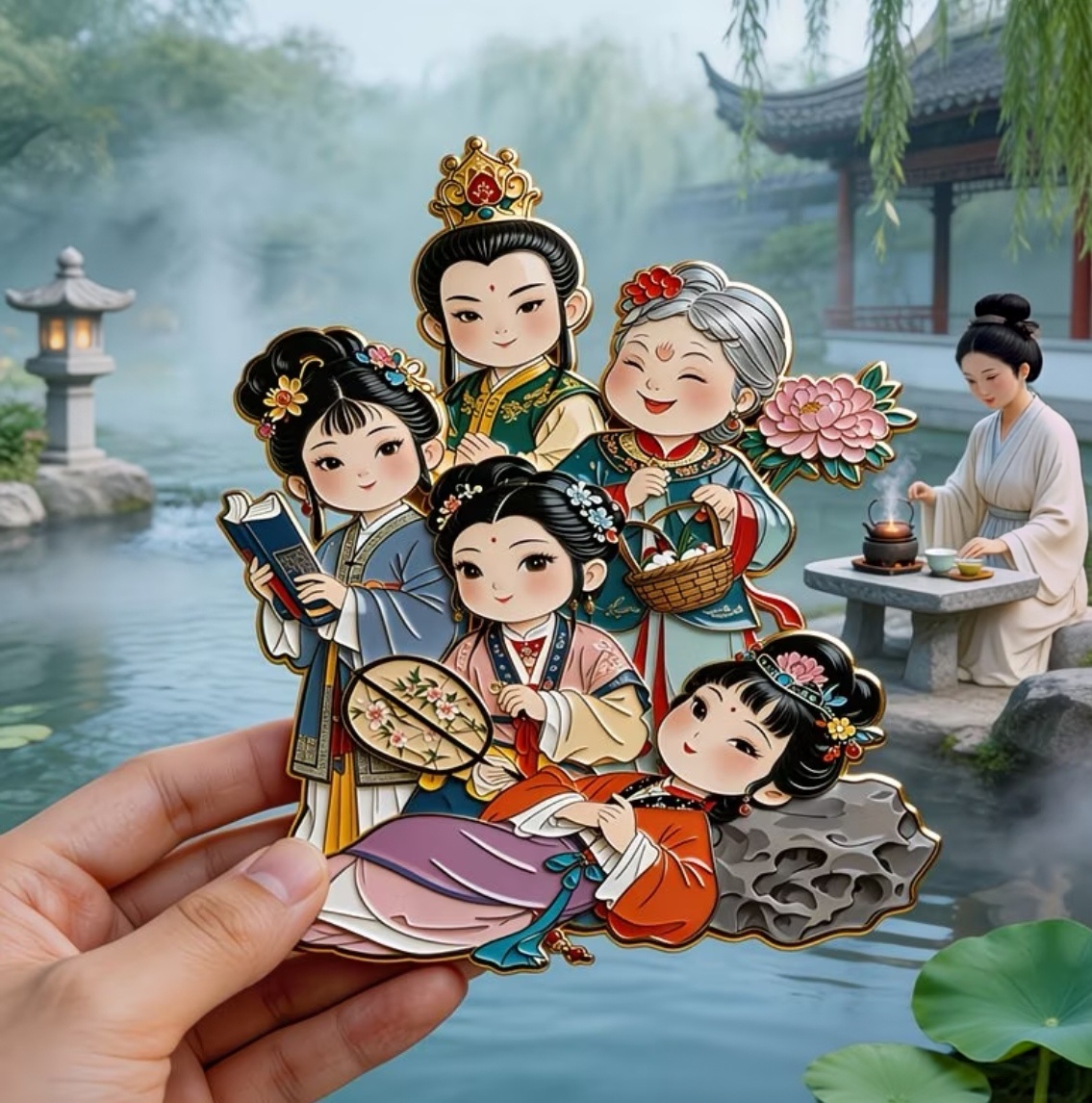 Dream of Red Chamber fridge magnet, classic characters by the lake, Chinese classical literary souvenir