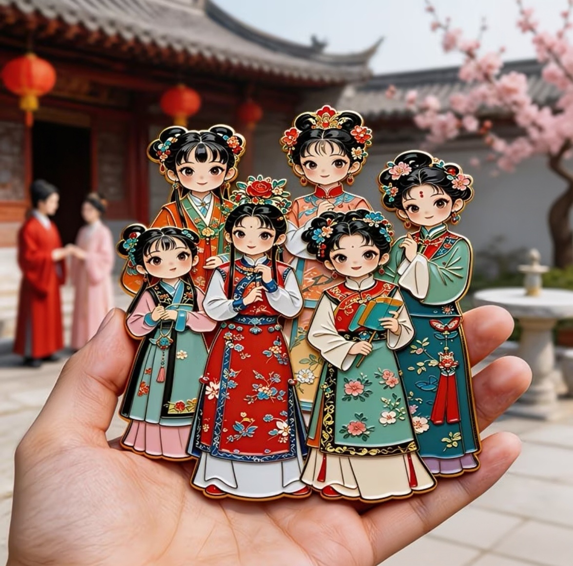 Dream of Red Chamber Fridge Magnet, Six Ladies from Grand View Garden