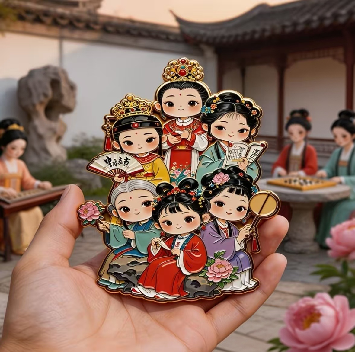 Dream of the Red Chamber six maidens at play fridge magnet, Chinese classical literary souvenir