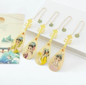 Pipa‑shaped metal bookmarks, Chinese opera four‑season character reading accessories, cultural souvenir