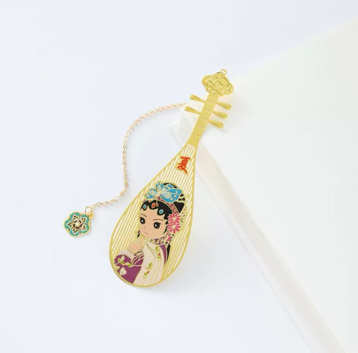 Pipa‑Shaped Metal Bookmark Set, Chinese Opera Four‑Seasons Characters - Image 3