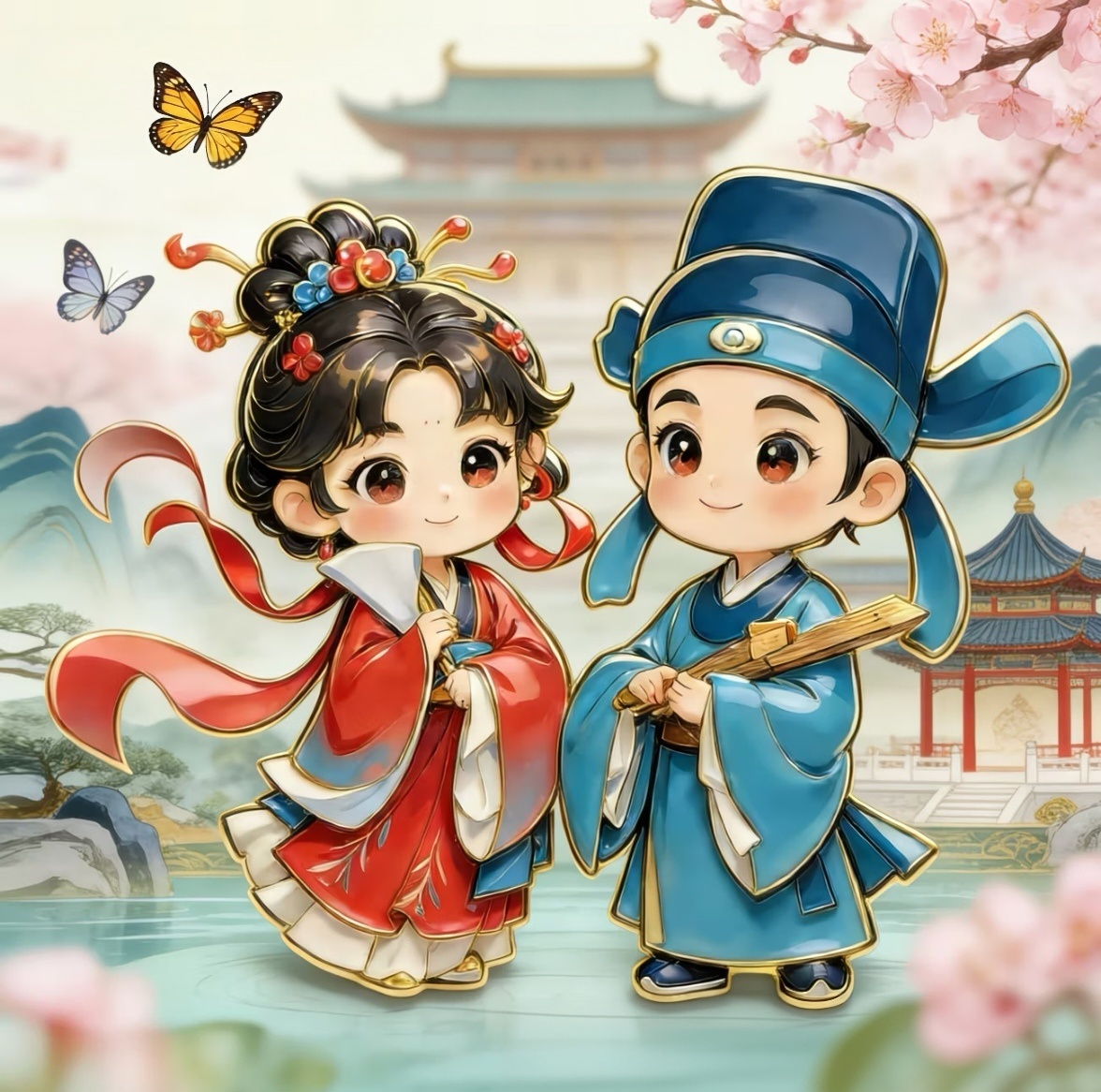 Western Chamber Fridge Magnet, Cui Yingying & Zhang Sheng Chinese Classical Love Story Souvenir