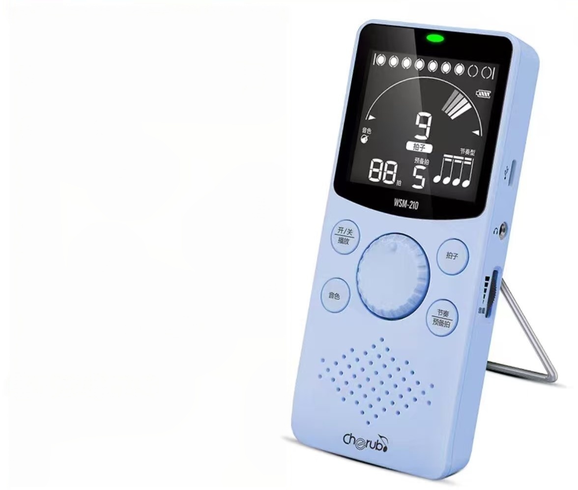 Blue portable electronic metronome for pipa players, battery powered